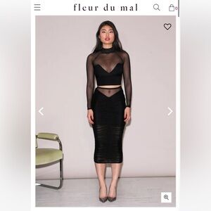 Fleur du Mal Black Ruched Midi Skirt in box with all tags